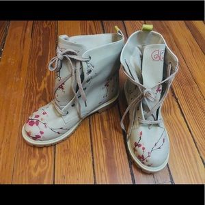 Goby cherry blossom print combat boots